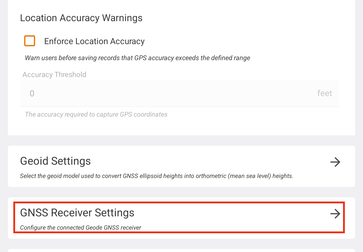 Tap GNSS Receiver Settings