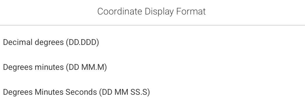 Coordinate display format