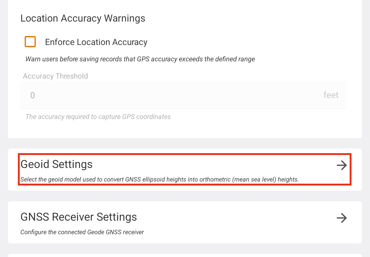Tap Geoid Settings