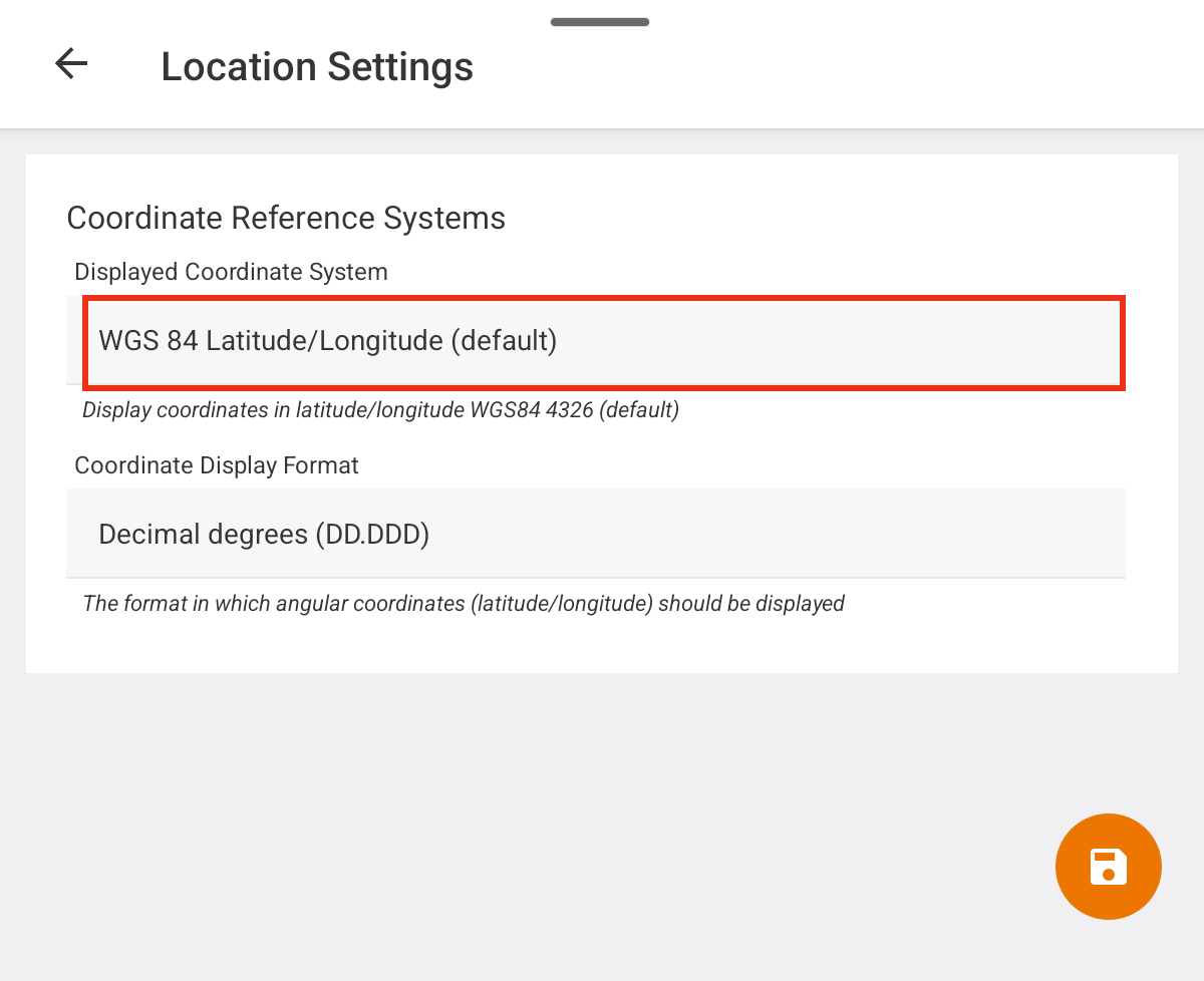 Tap Displayed reference systems field